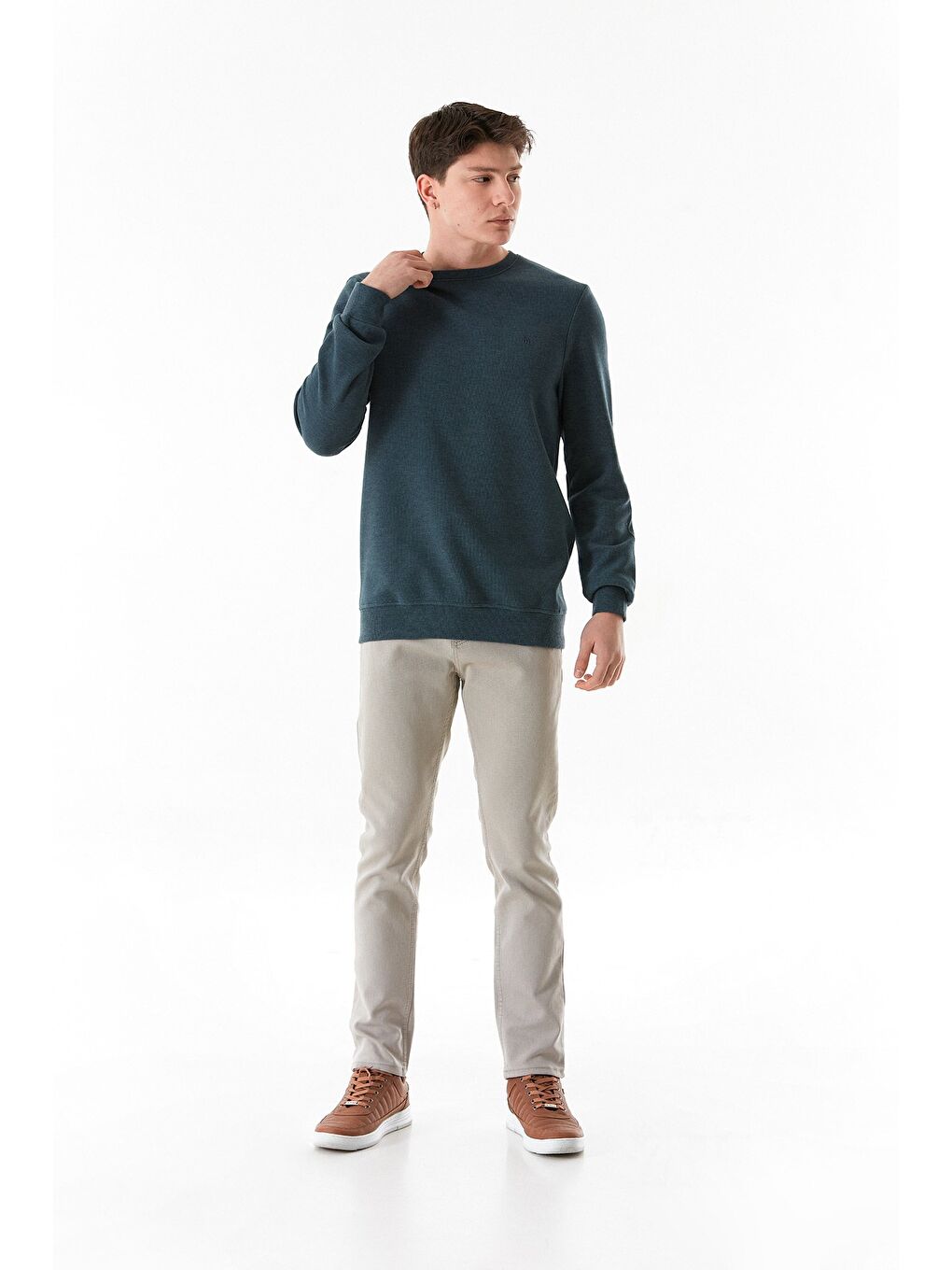 Petrol Fitilli Bisiklet Yaka Sweatshirt-3