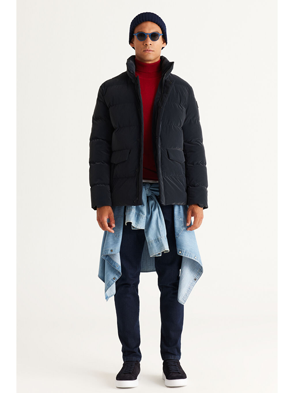 Erkek Antrasit Standart Fit Normal Kesim Dik Yaka Kaban