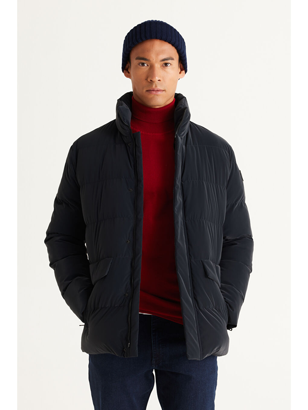 Erkek Antrasit Standart Fit Normal Kesim Dik Yaka Kaban-1