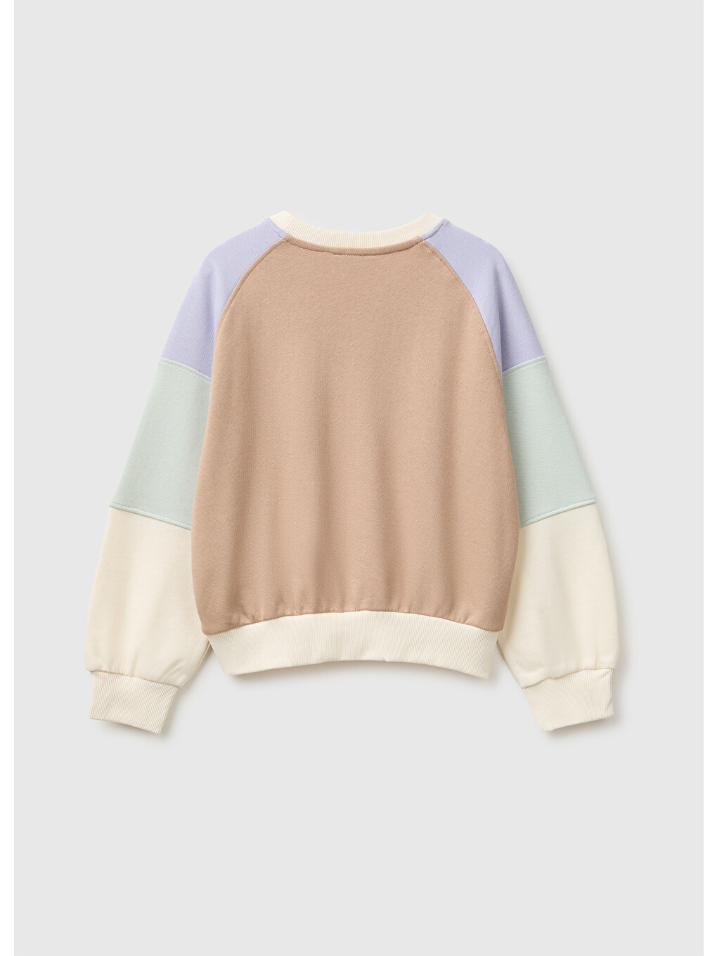Ekru Kız Çocuk Krem Mix İşlemeli Renk Bloklu Reglan Kollu Bisiklet Yaka Sweatshirt-1