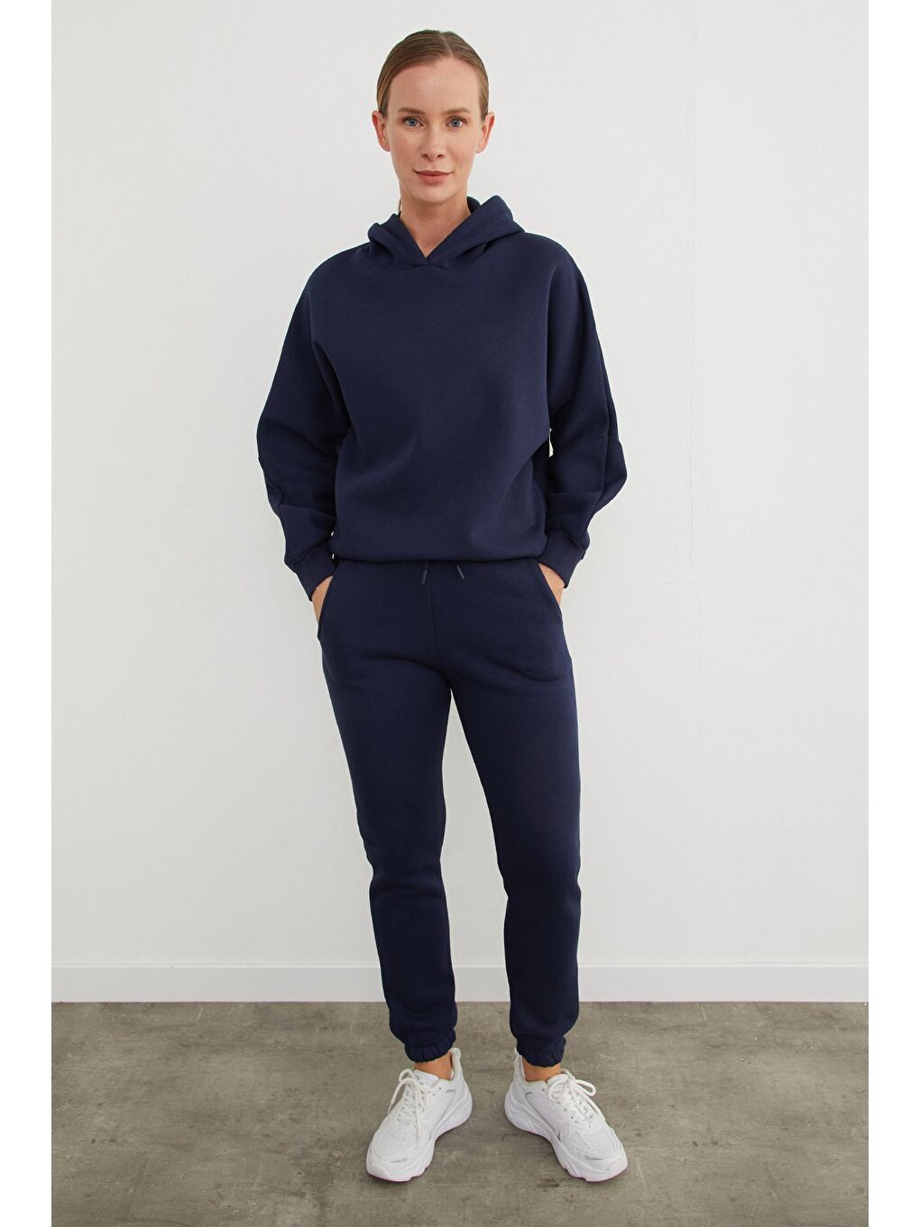 Lacivert 3 İplik Basic Kapüşonlu Jogger Eşofman Takımı