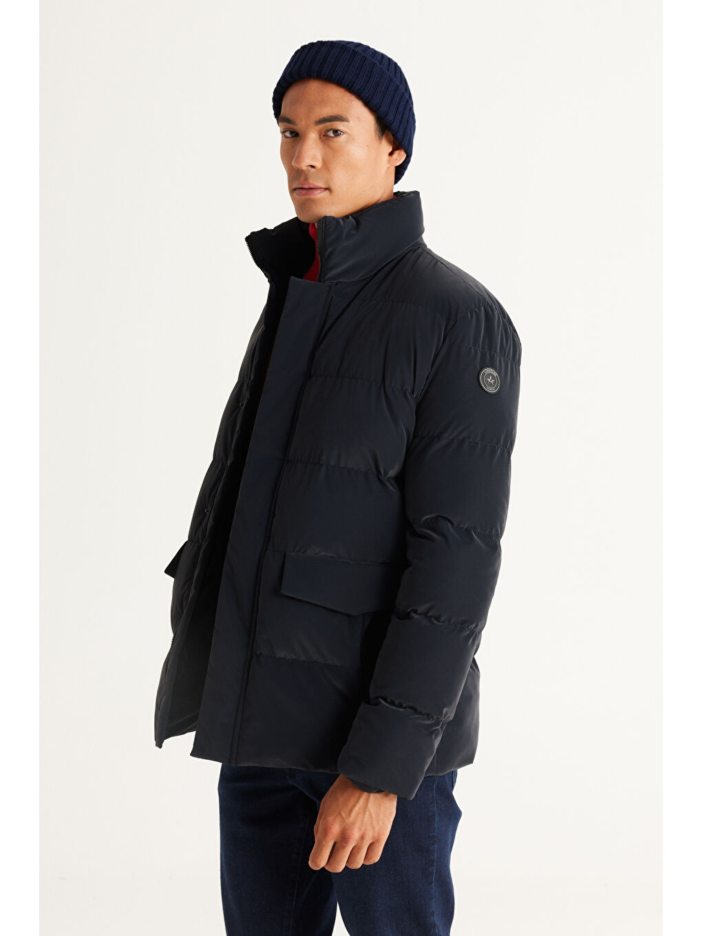 Erkek Antrasit Standart Fit Normal Kesim Dik Yaka Kaban-3