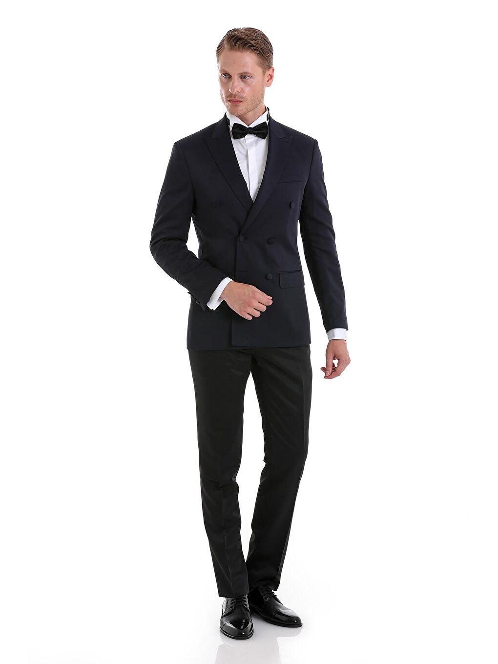 Hatemoğlu Lacivert Slim Fit Düz Sivri Yaka Klasik Kruvaze Smokin Damatlık