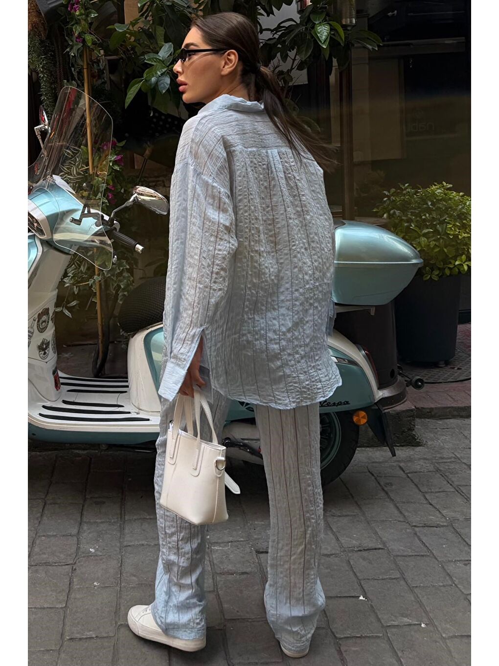 Bebe Mavisi Transparan Relax Fit Çizgili Takım Mg2740-2