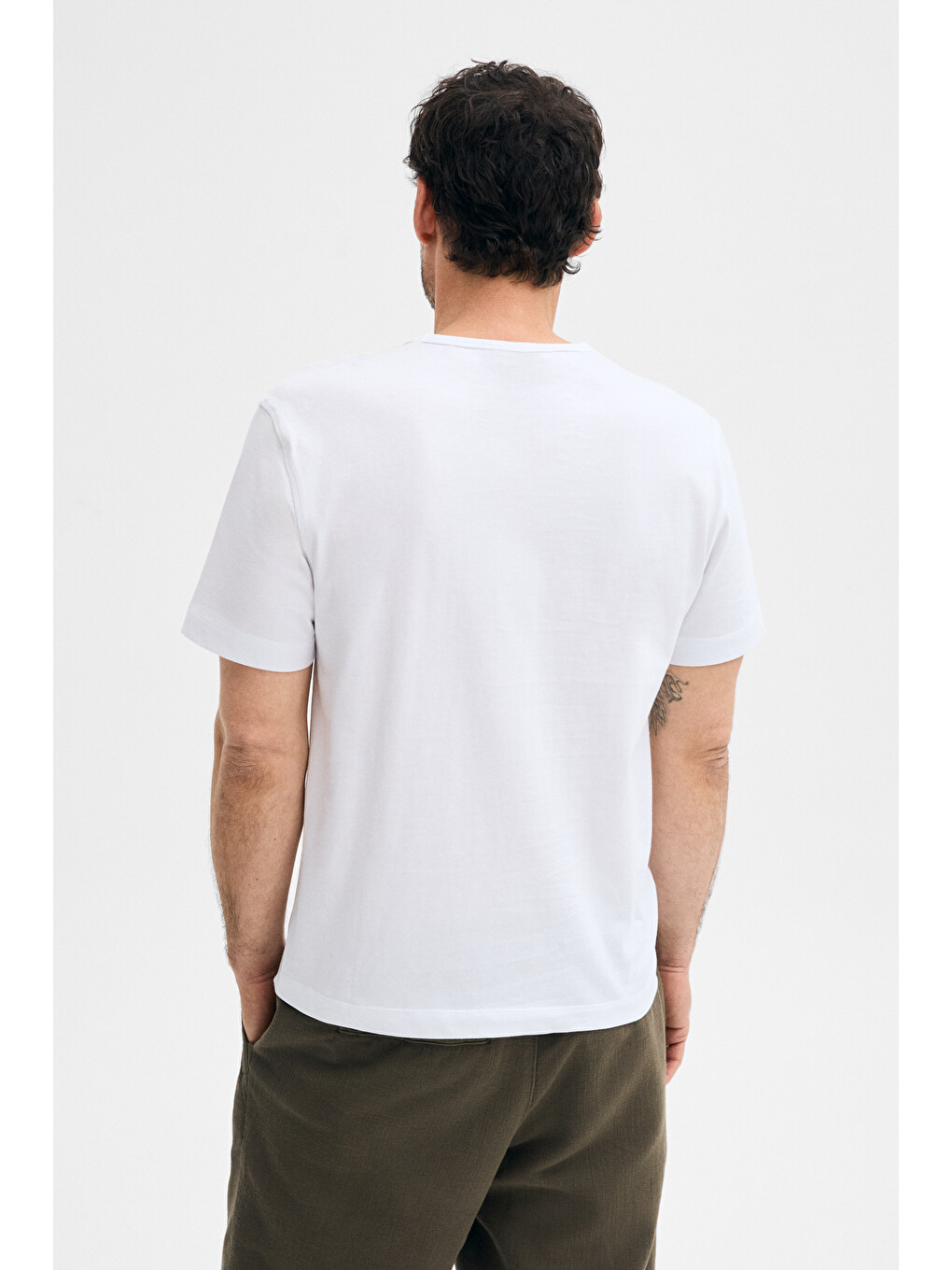 Beyaz AXION Erkek %100 Organik Pamuklu Yuvarlak Yakalı Regular Fit BEYAZ T-Shirt-4