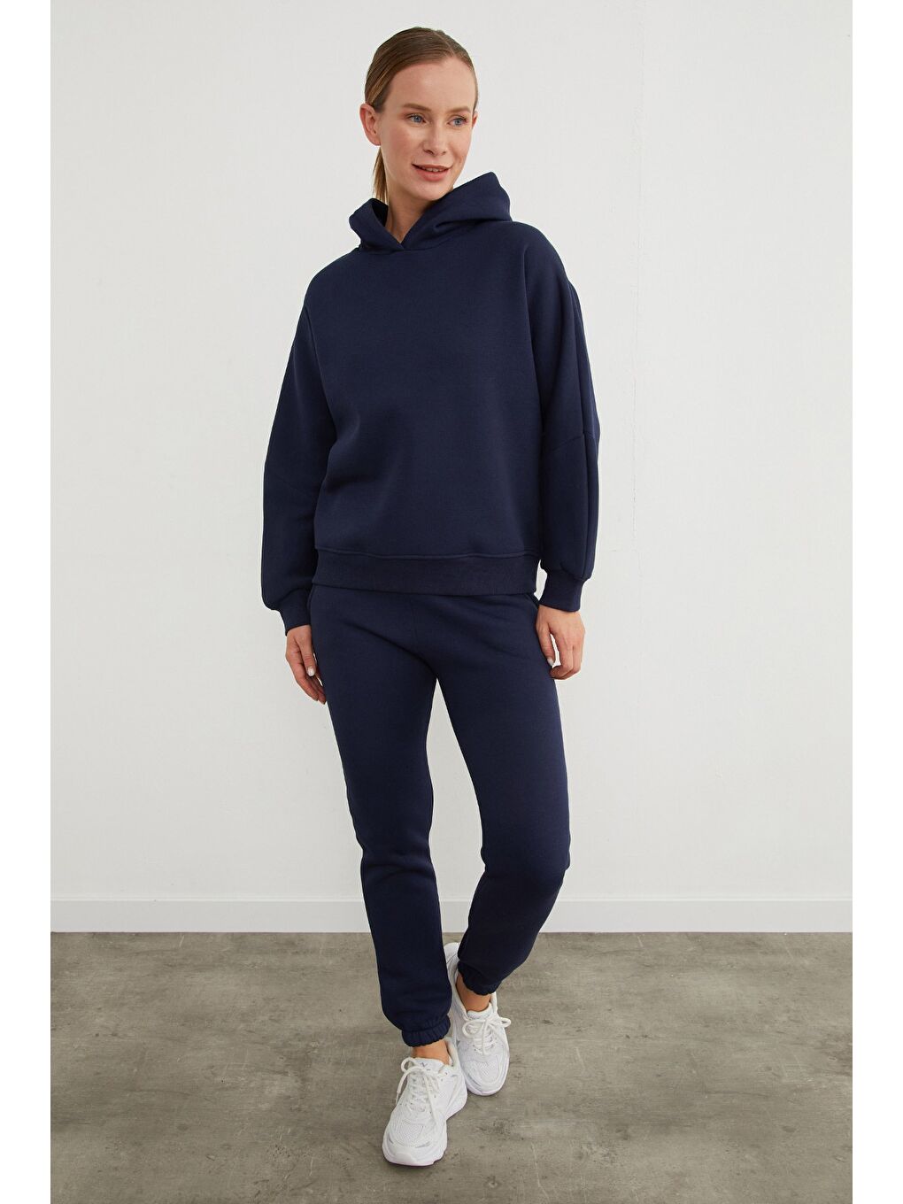 Lacivert 3 İplik Basic Kapüşonlu Jogger Eşofman Takımı-2
