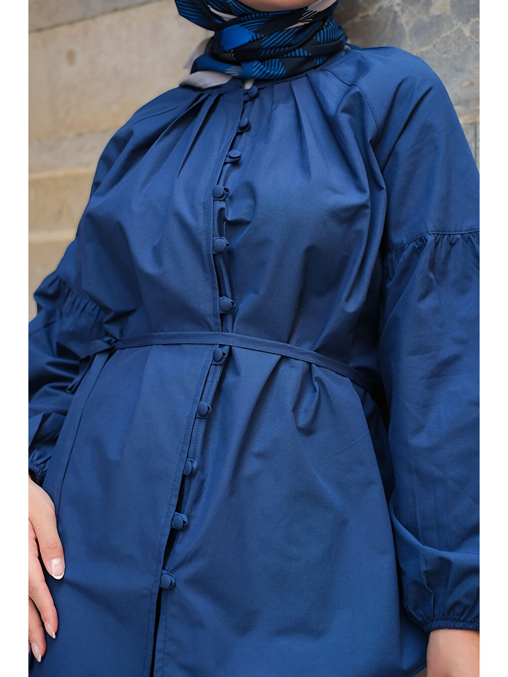 Kadın Brit Düğme Detaylı Gömlek Lacivert-4