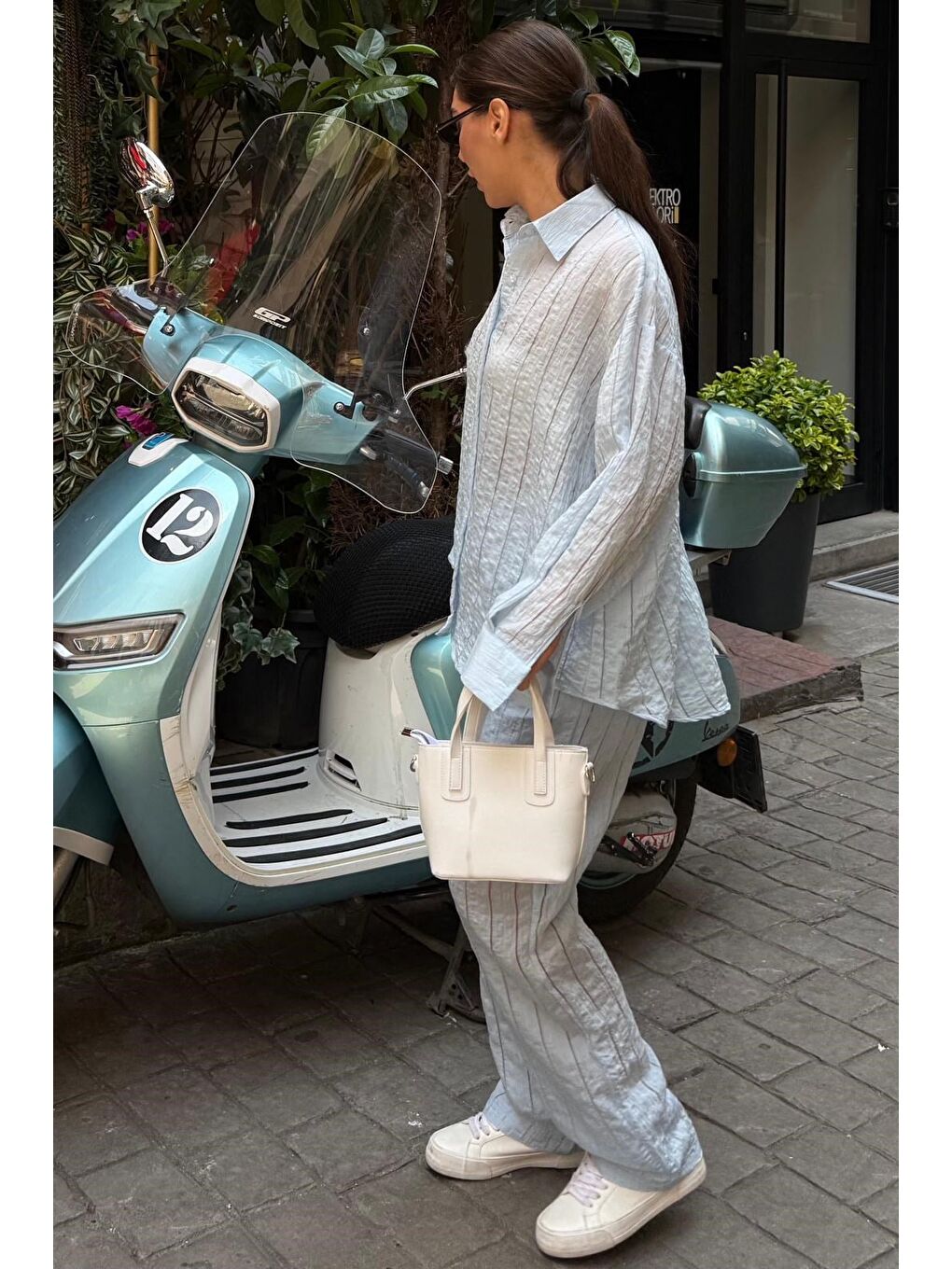 Bebe Mavisi Transparan Relax Fit Çizgili Takım Mg2740-3