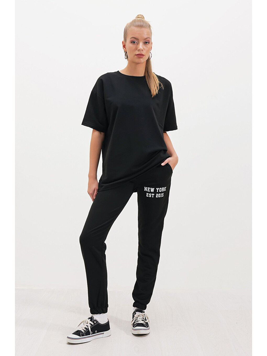 Siyah İki İplik Chıcago Baskı TAKIM