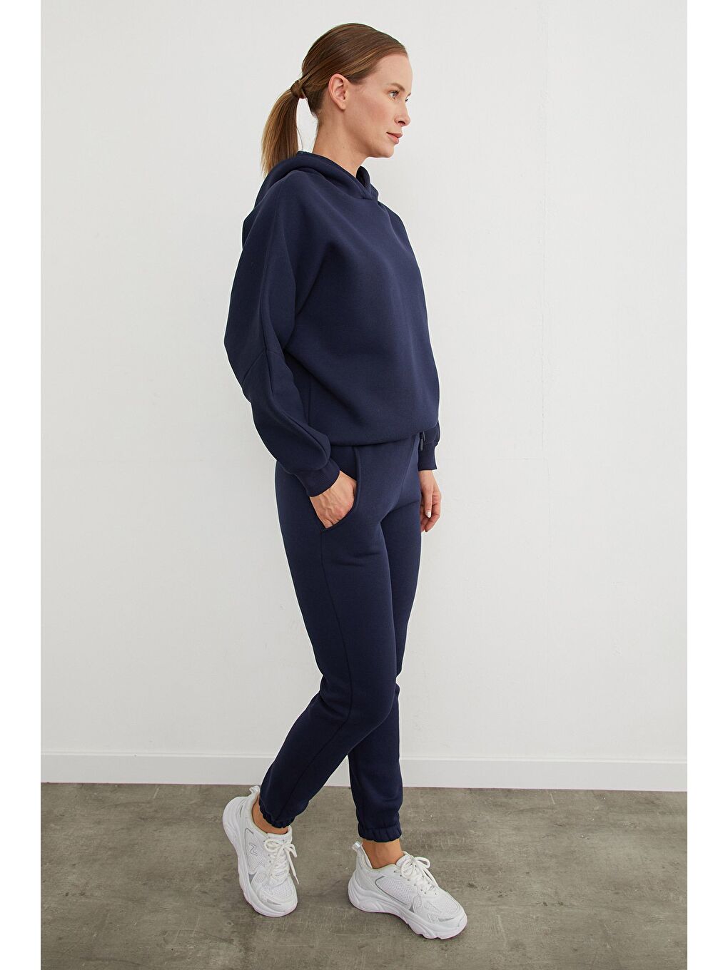 Lacivert 3 İplik Basic Kapüşonlu Jogger Eşofman Takımı-3
