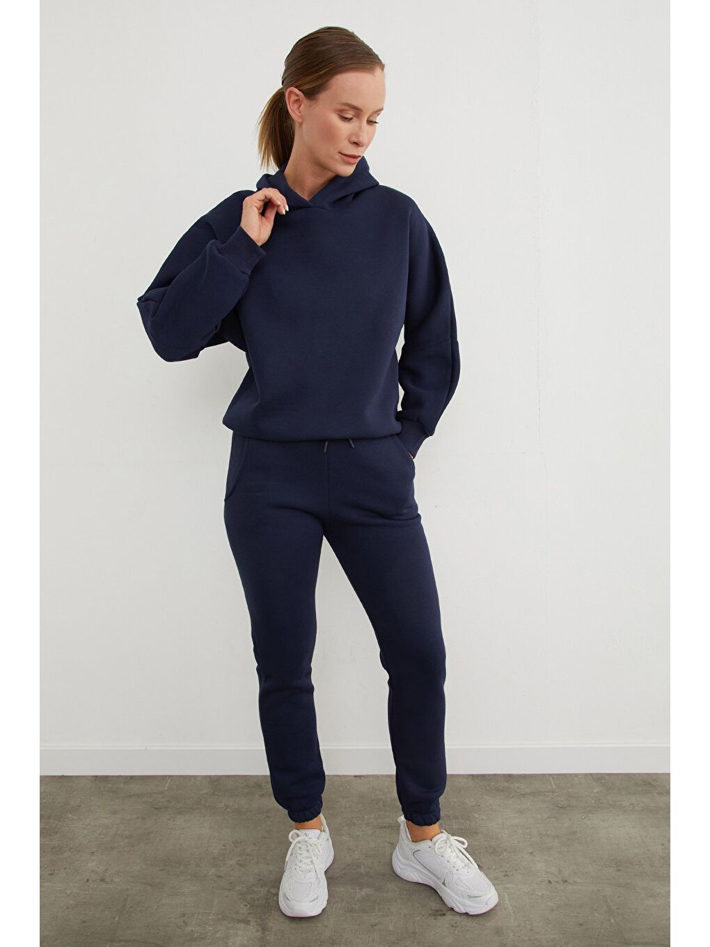 Lacivert 3 İplik Basic Kapüşonlu Jogger Eşofman Takımı-4