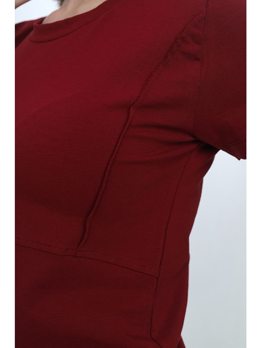 Bordo Kız Çocuk Bisiklet Yaka Kısa Kollu Dikiş Detaylı Metal Armalı Tişört 24984-5