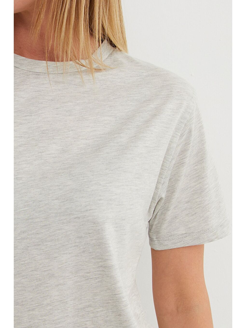 Gri Basic Bisiklet Yaka Tişört-1