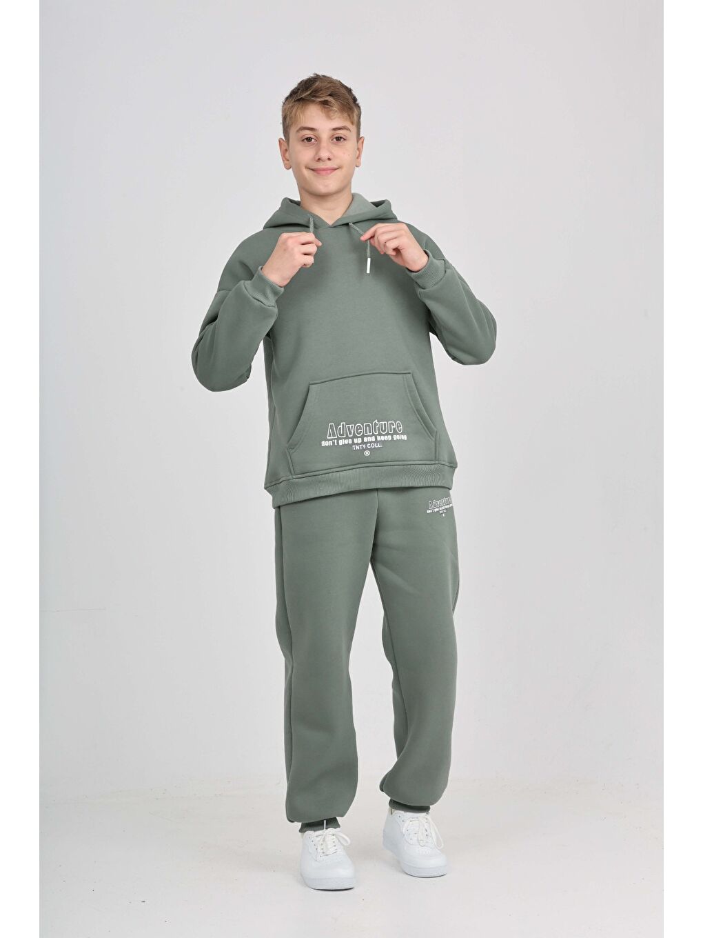 Yeşil Erkek Çocuk Kanguru Cep Baskılı Eşofman Takım-2