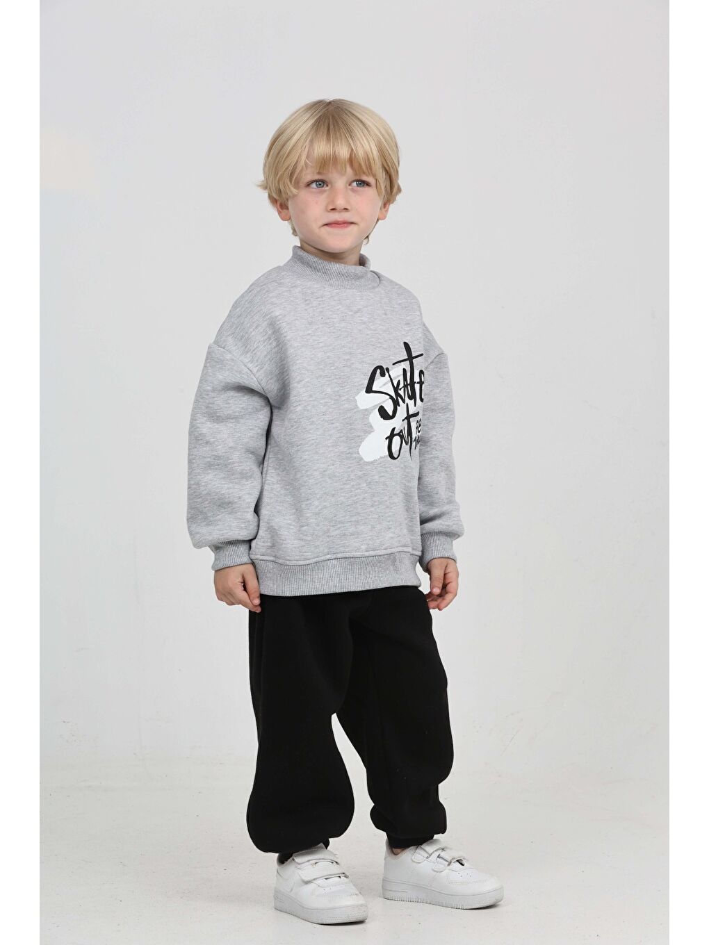 Gri Erkek Çocuk Skate Arka Baskılı Eşofman Takım-1