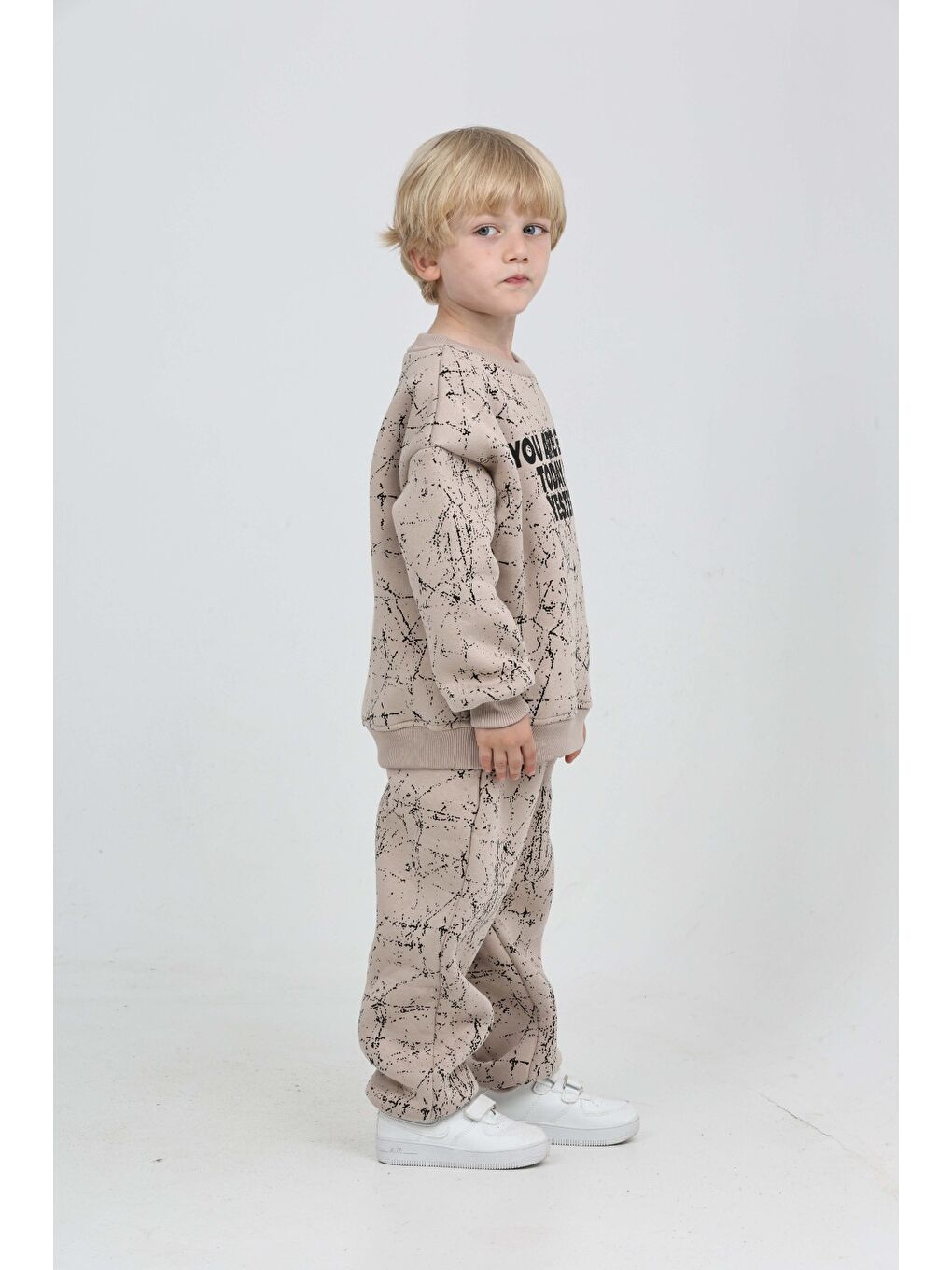 Bej Erkek Çocuk Yesterday Baskılı Eşofman Takım-3