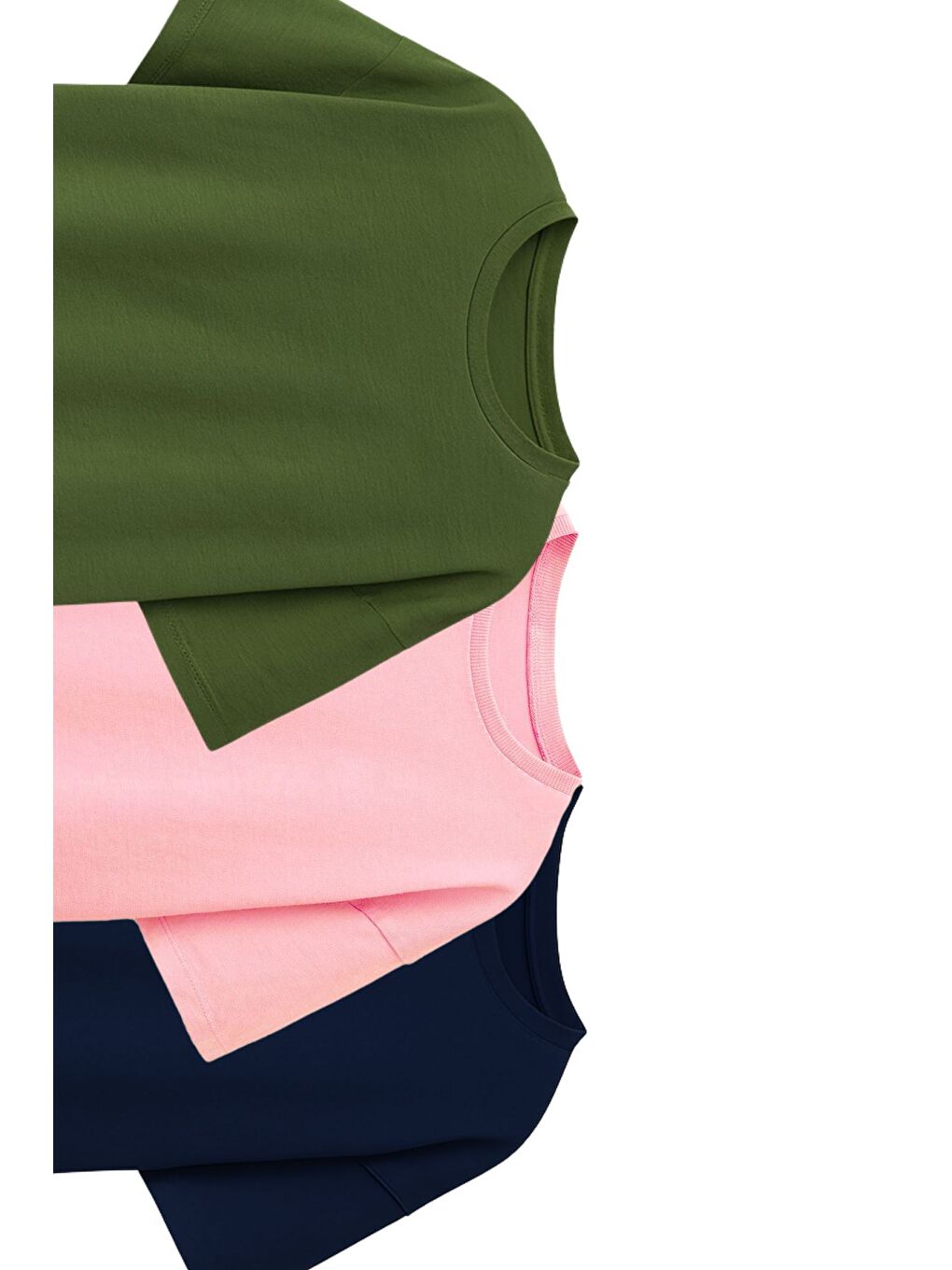 Besic 3'Lü Kız Çocuk T-Shirt ( Pembe - Haki - Lacivert )-1