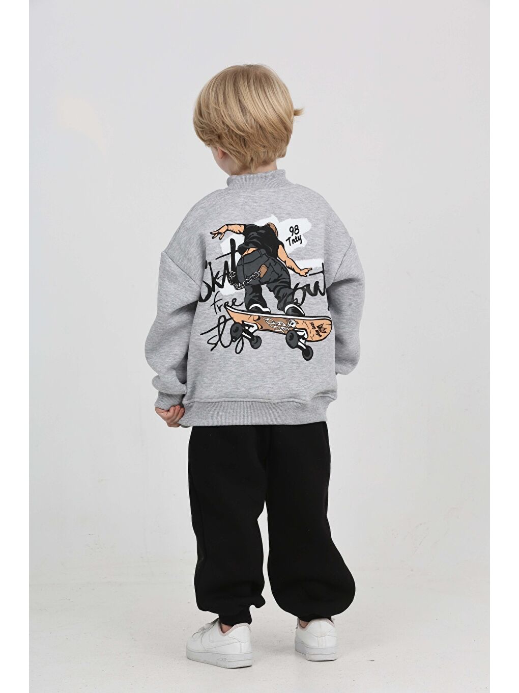 Gri Erkek Çocuk Skate Arka Baskılı Eşofman Takım-5