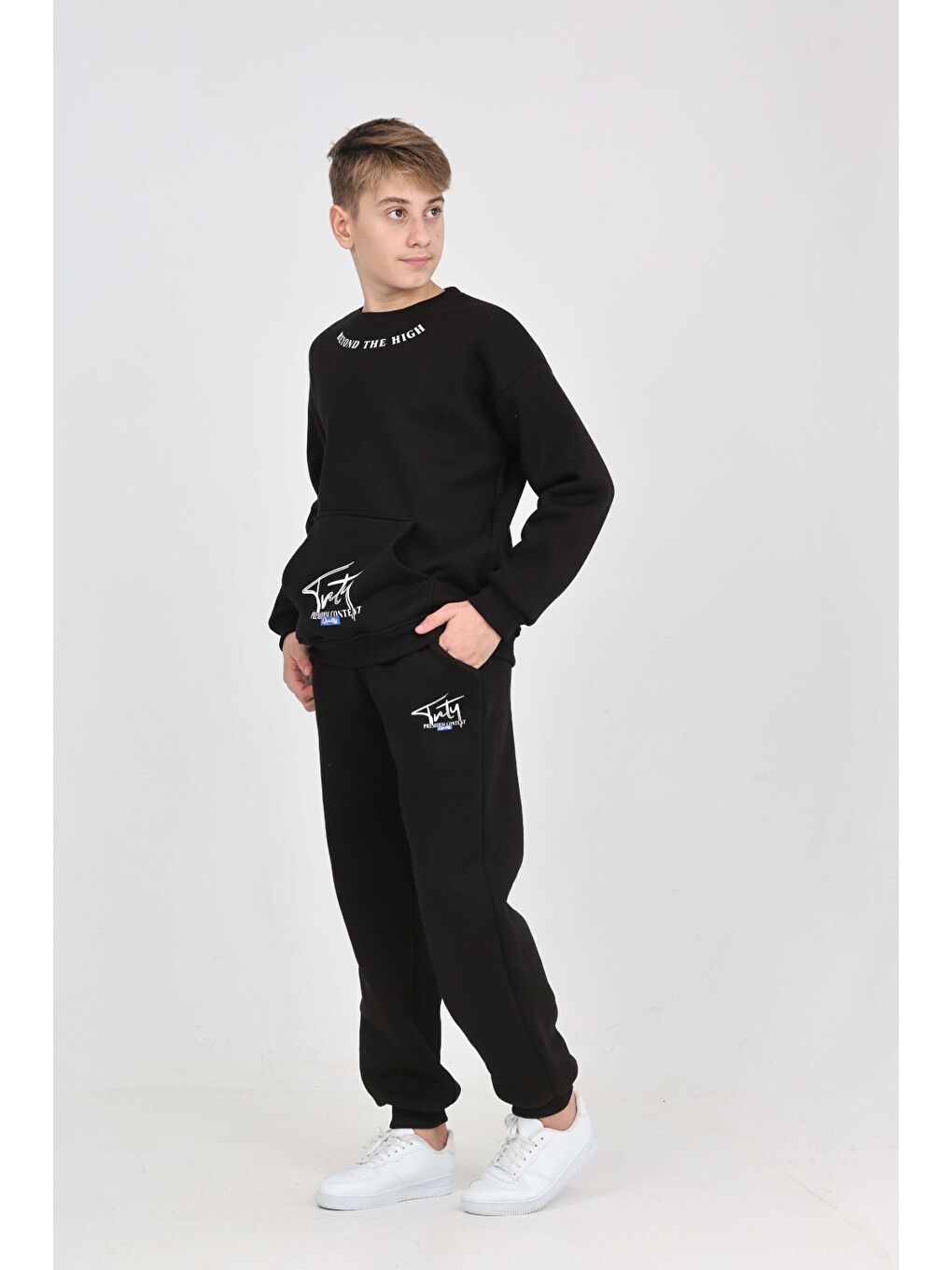 Siyah Erkek Çocuk Yaka Baskılı Eşofman Takım-2