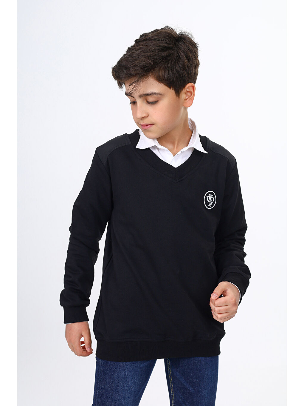Siyah Erkek Çocuk Okul Baskılı Sweatshirt