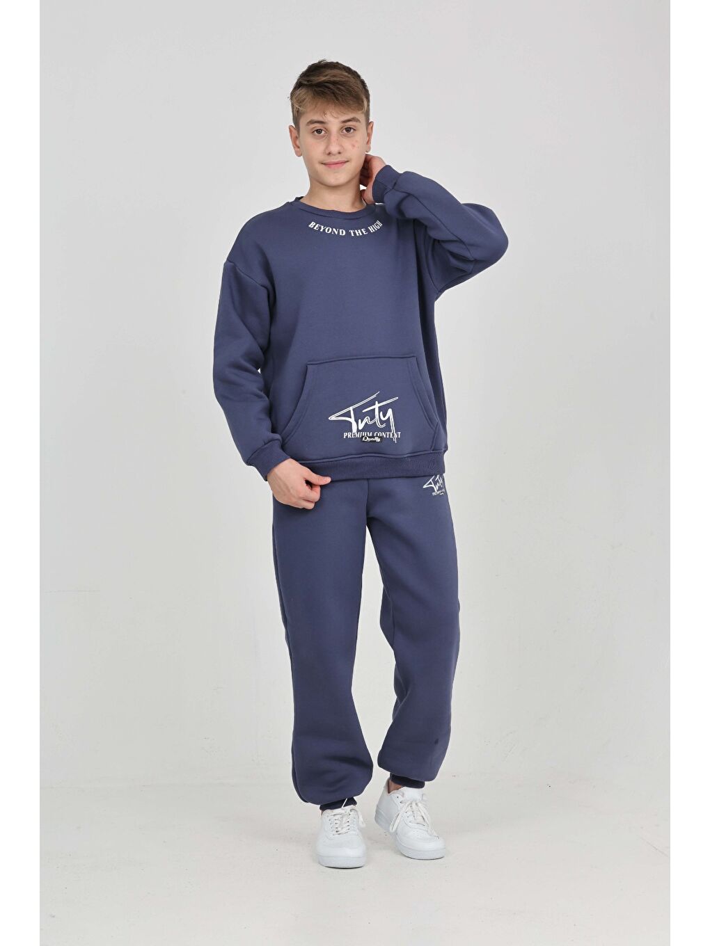 İndigo Erkek Çocuk Yaka Baskılı Eşofman Takım-1