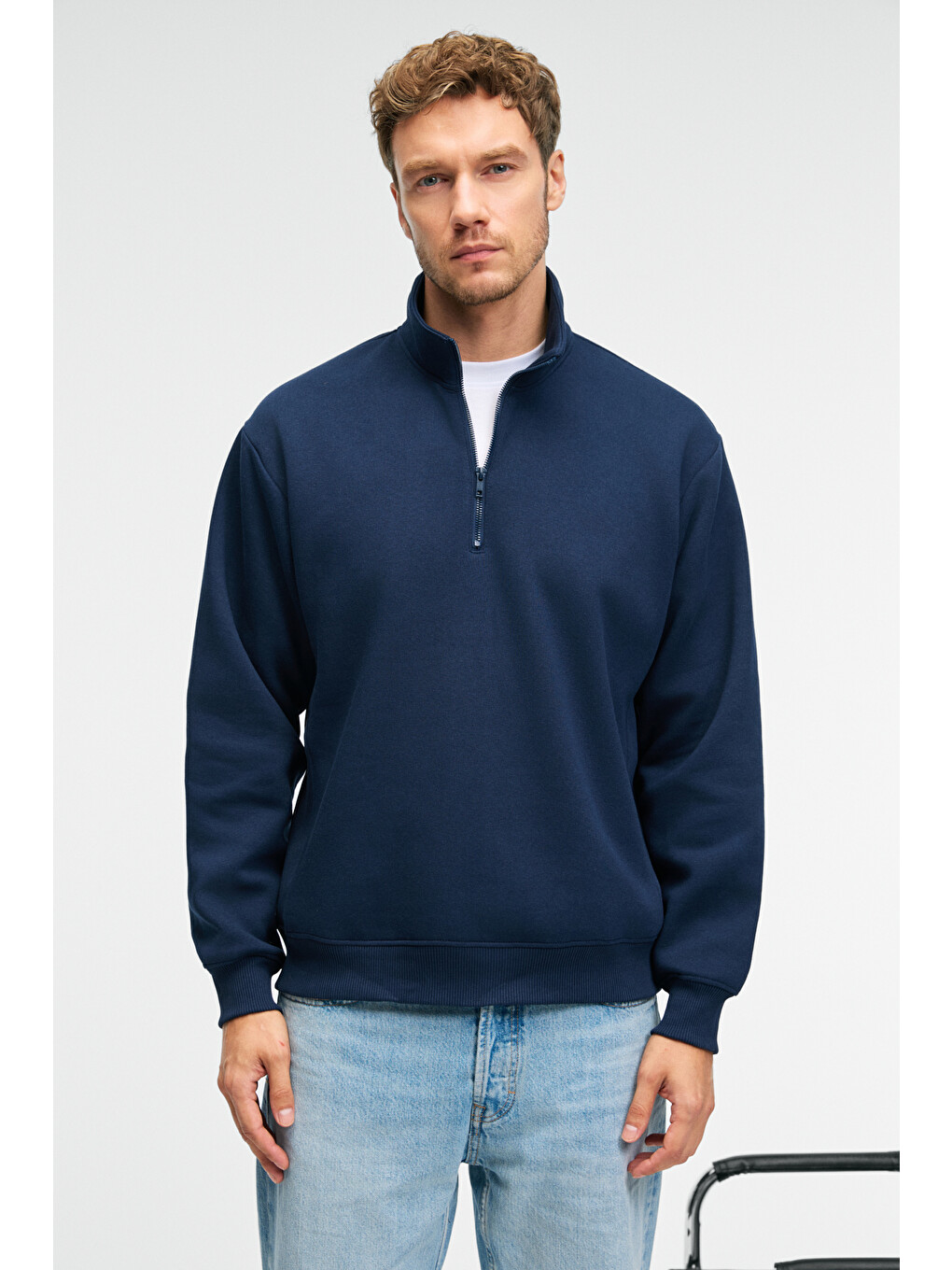 Lacivert BAXTER Erkek Dik Yakalı Fermuarlı Relaxed LACİVERT Sweatshirt-4