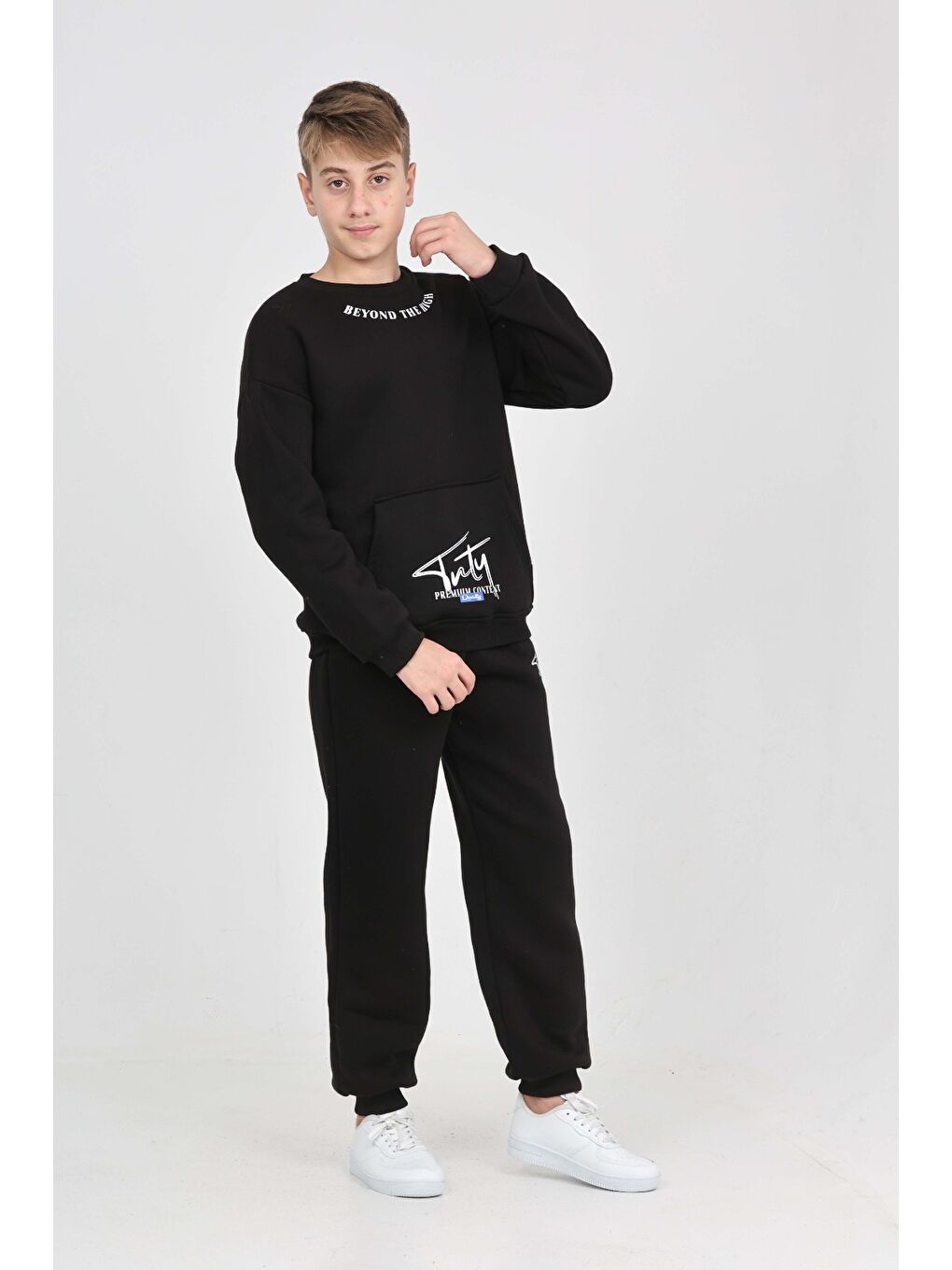 Siyah Erkek Çocuk Yaka Baskılı Eşofman Takım-3