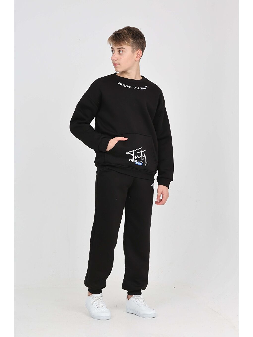 Siyah Erkek Çocuk Yaka Baskılı Eşofman Takım-4