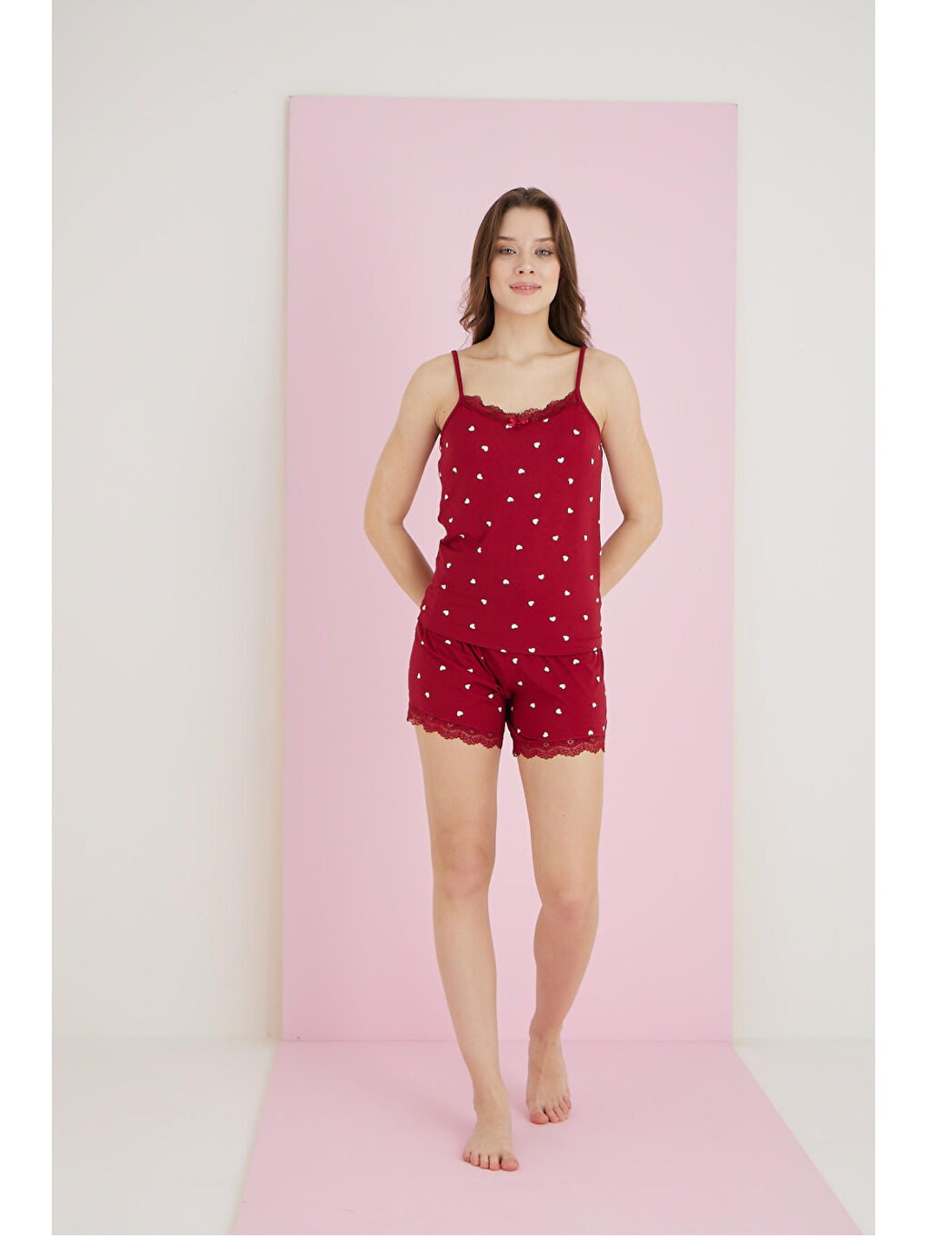 Bordo Bamboo İp Askılı Şortlu Takım 7055-6-1