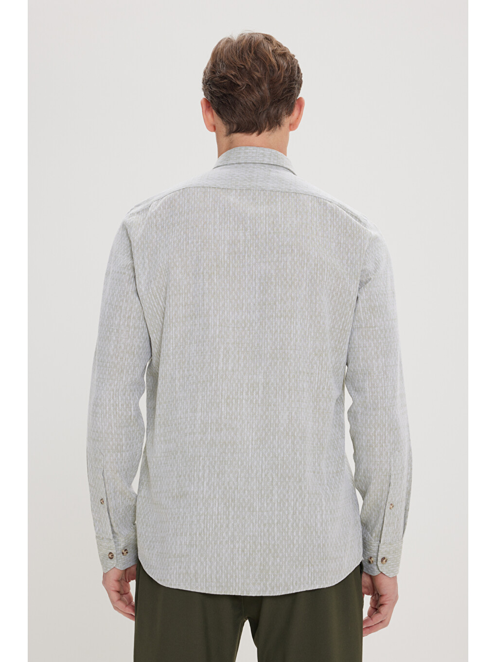 Erkek Yeşil Slim Fit Dar Kesim %100 Pamuk Armürlü Düğmeli Yaka Casual Gömlek-4