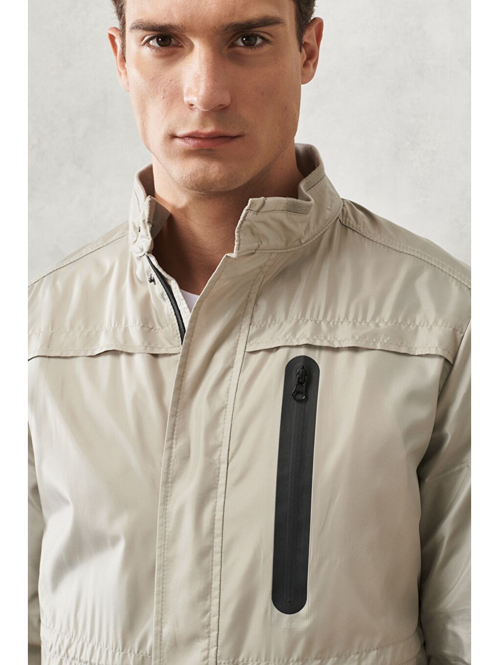 Erkek Bej Standart Fit Dik Yaka Casual Mont-2