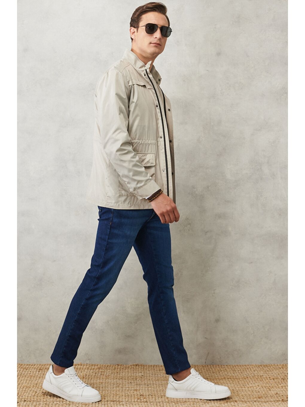 Erkek Bej Standart Fit Dik Yaka Casual Mont-3