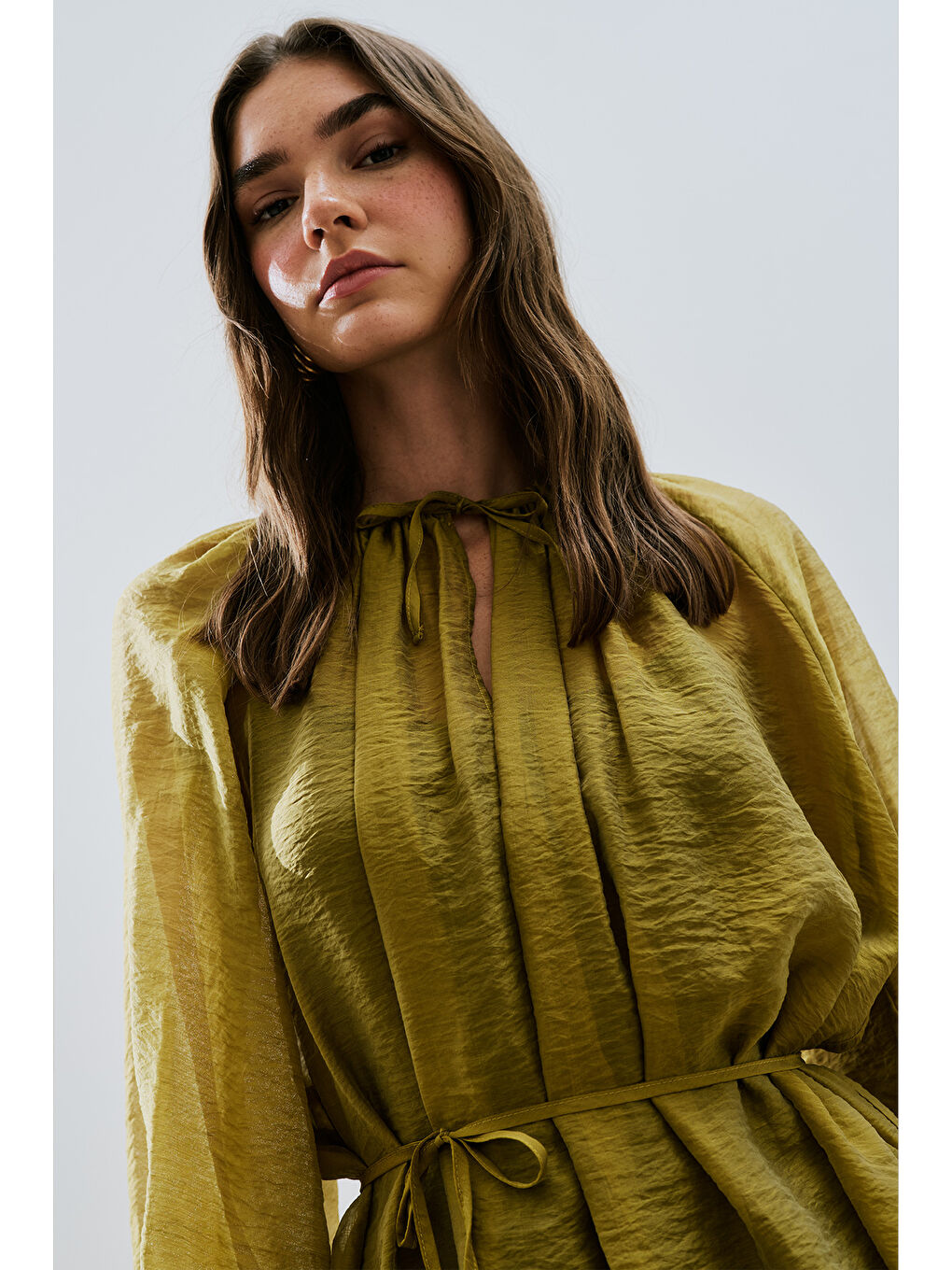 Geniş Manşetli Kuşaklı Tunik Sarı-1