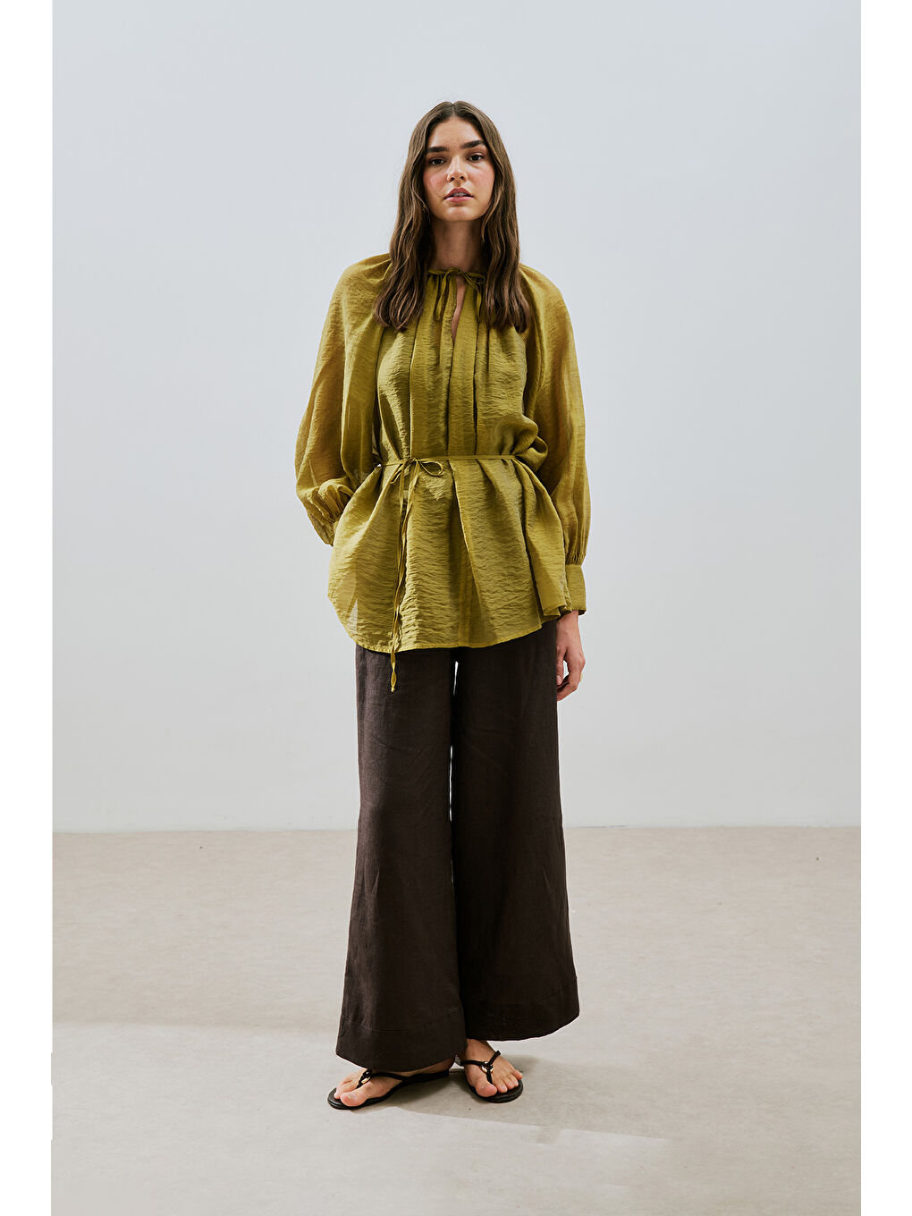 Geniş Manşetli Kuşaklı Tunik Sarı-2