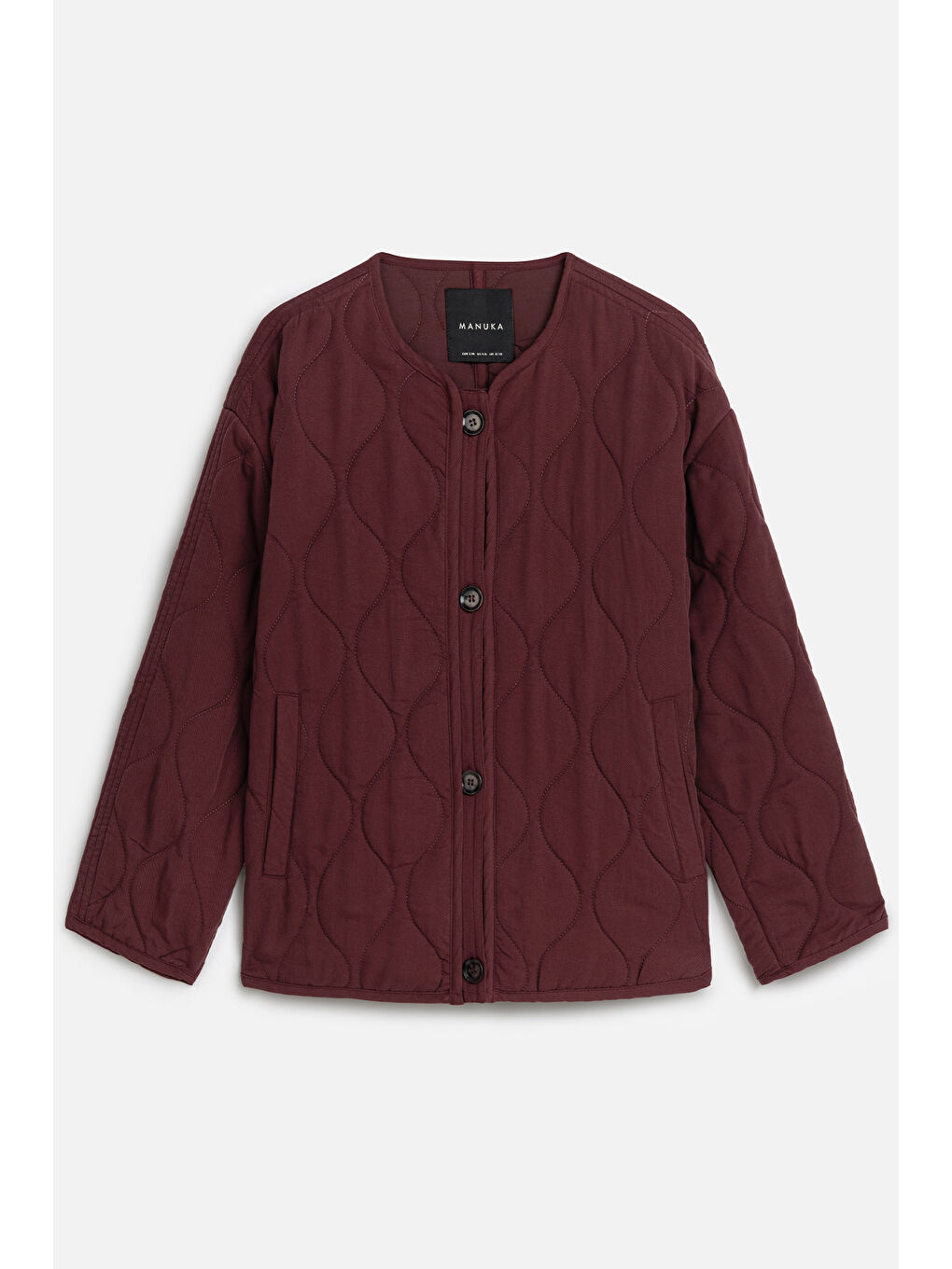 Kırmızı Düğmeli Kısa Kapitone Mont Vişne-1