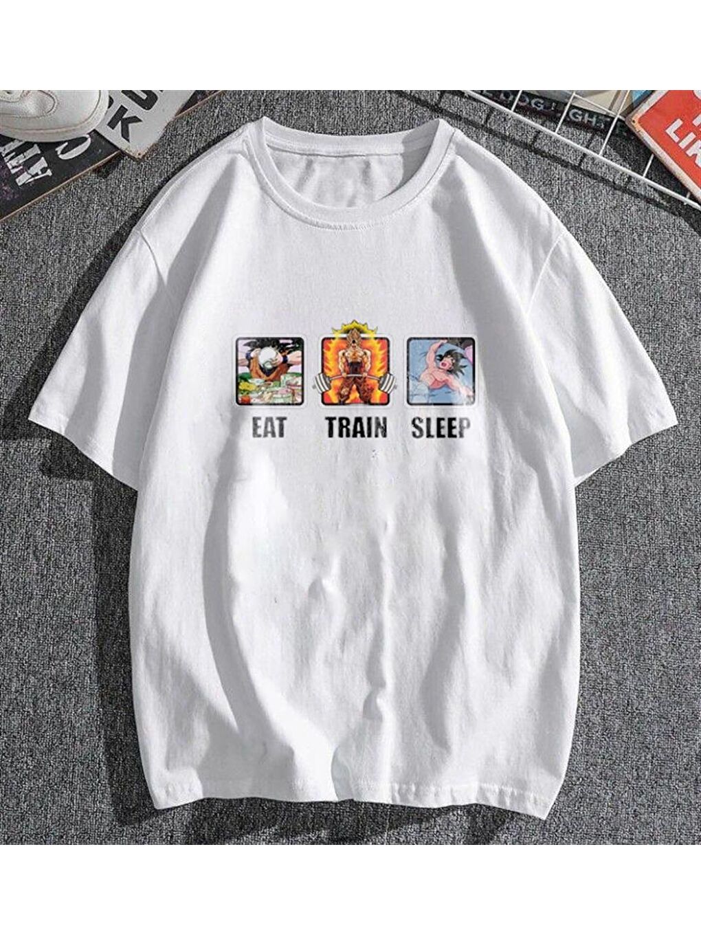 Touz Moda Beyaz Eat Train Sleep Beyaz Unisex Oversize T-shirt - 1