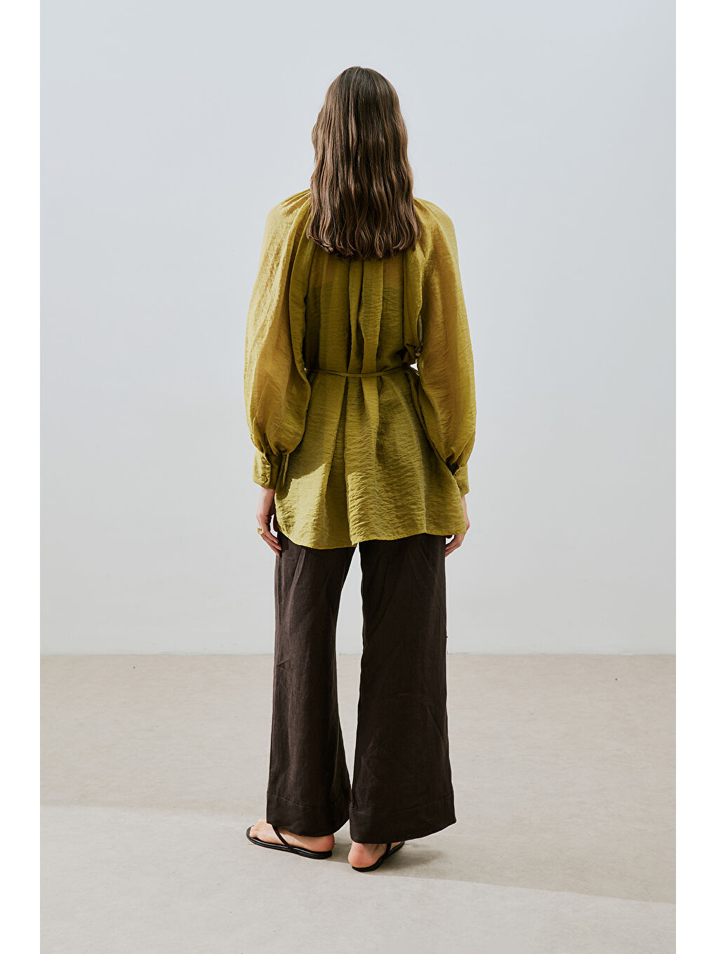 Geniş Manşetli Kuşaklı Tunik Sarı-5
