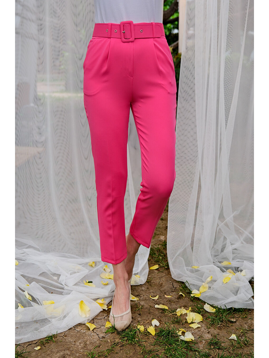 Locco Moda Duble Kaplama Kemerlı Pantolon Pembe - 2