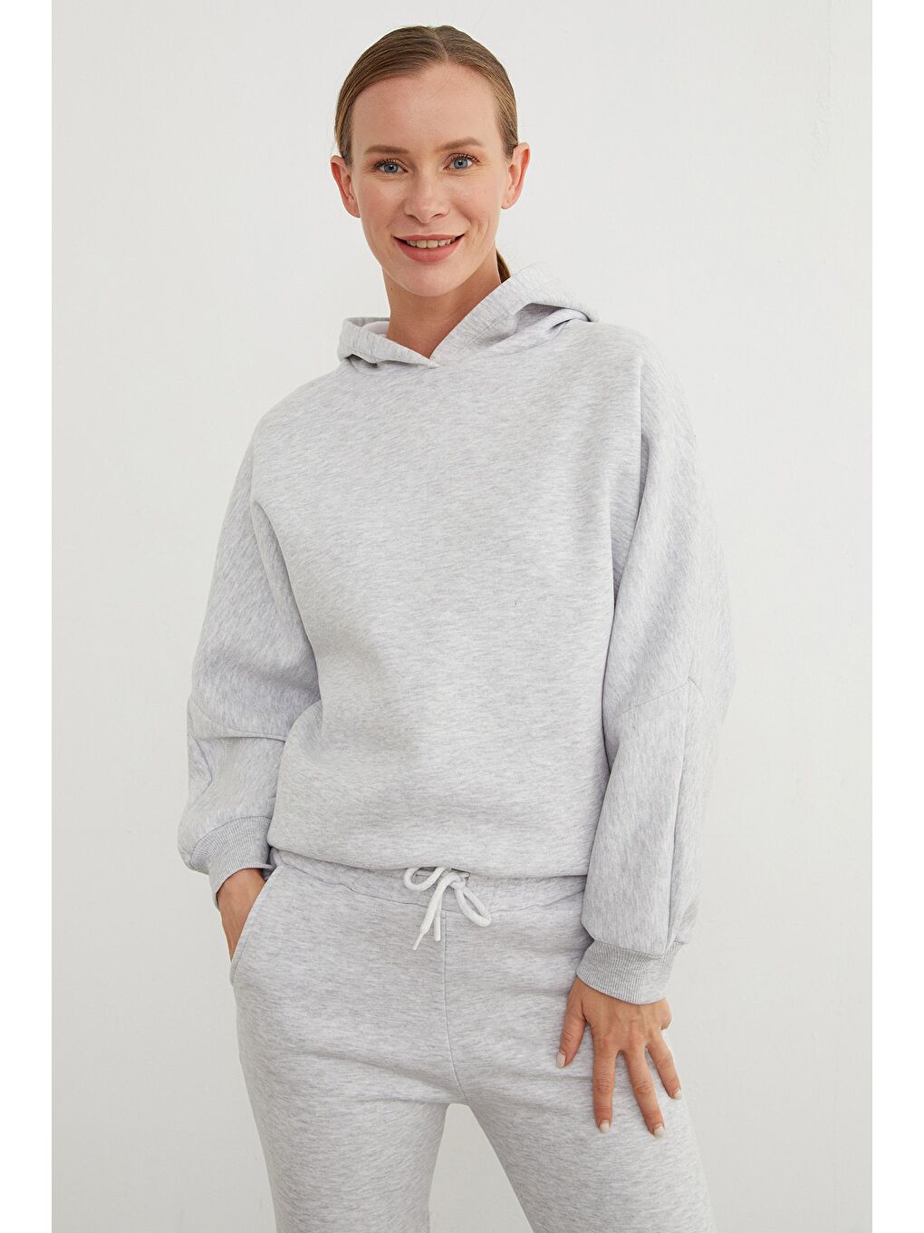 Gri 3 İplik Basic Kapüşonlu Jogger Eşofman Takımı-2