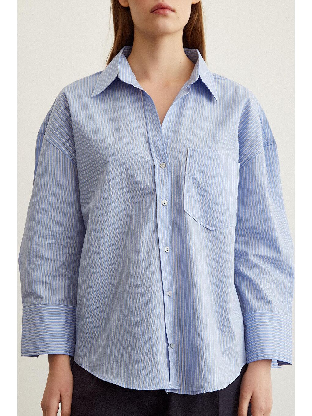 Mavi Çizgili Oversize Gömlek-1