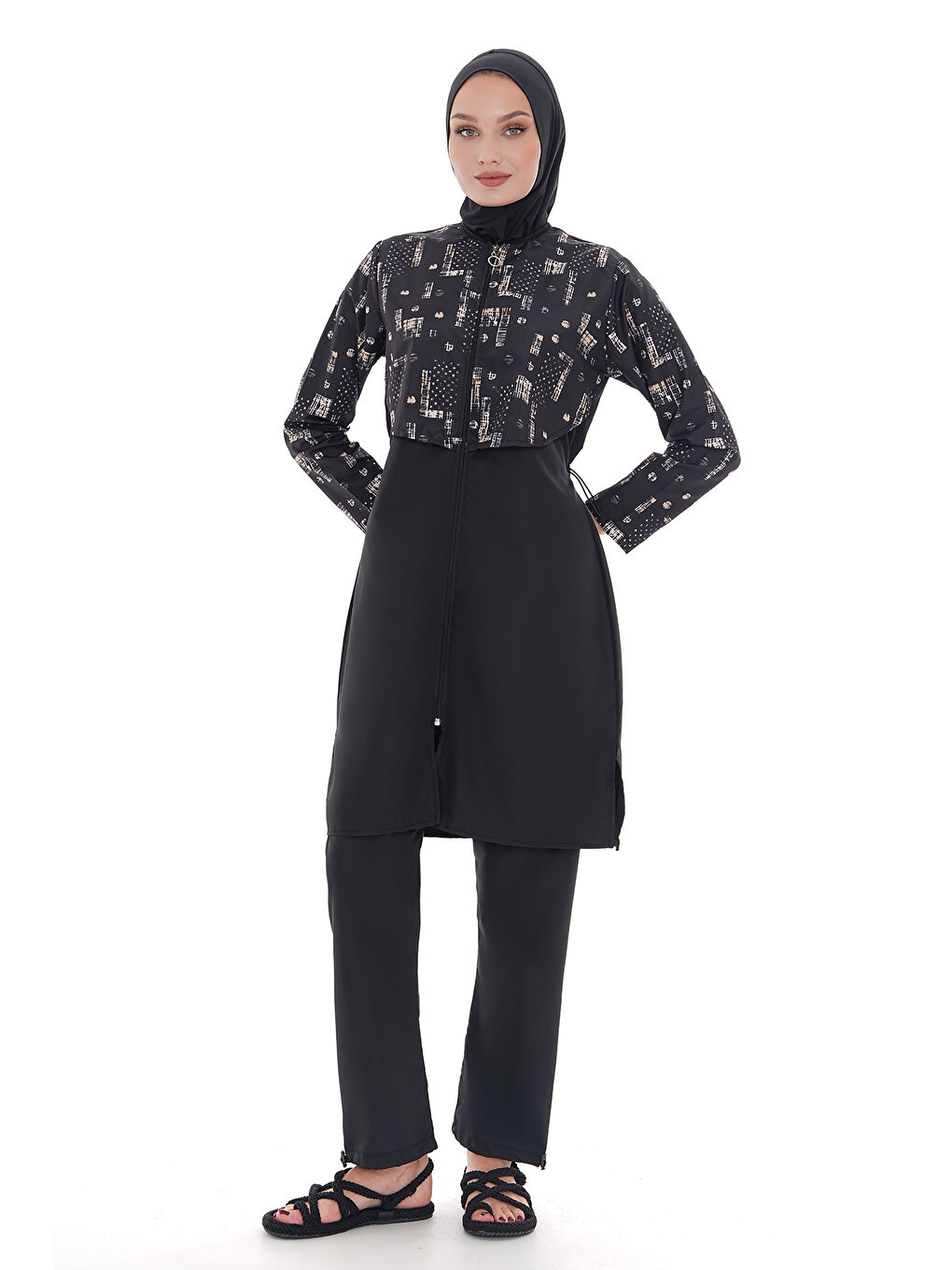 Siyah Paraşüt Tam Kapalı Tesettür Mayo Aller 2403 Nokta