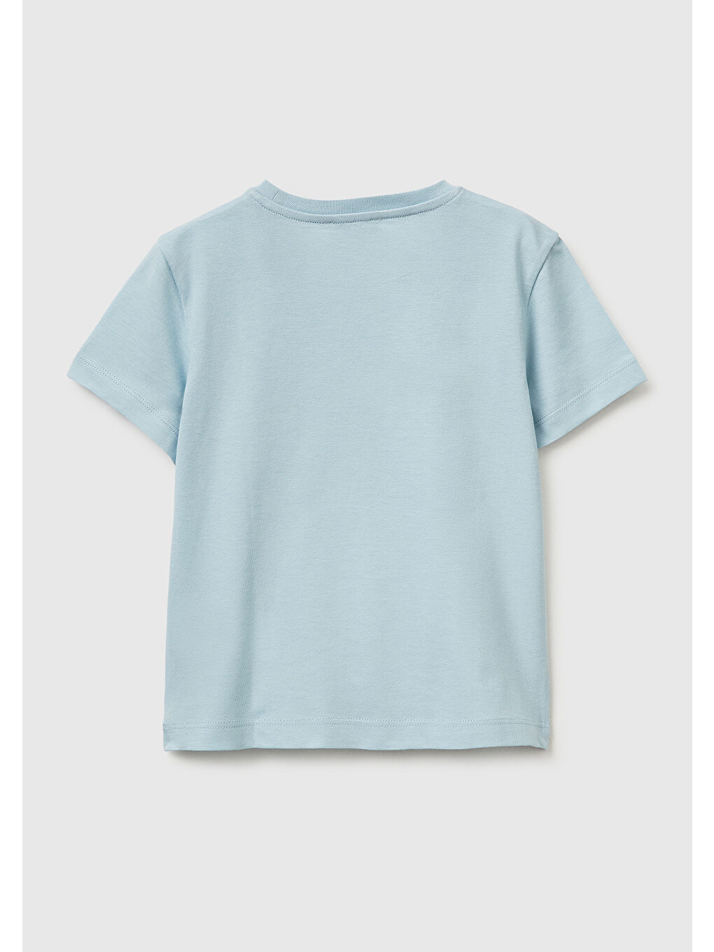 Erkek Çocuk Buz Mavisi Önü Logo Baskılı Yuvarlak Yaka T-Shirt-1