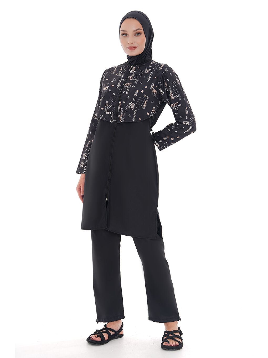 Siyah Paraşüt Tam Kapalı Tesettür Mayo Aller 2403 Nokta-3