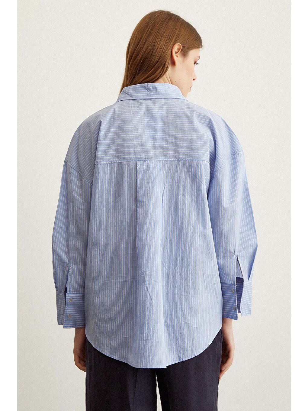 Mavi Çizgili Oversize Gömlek-2