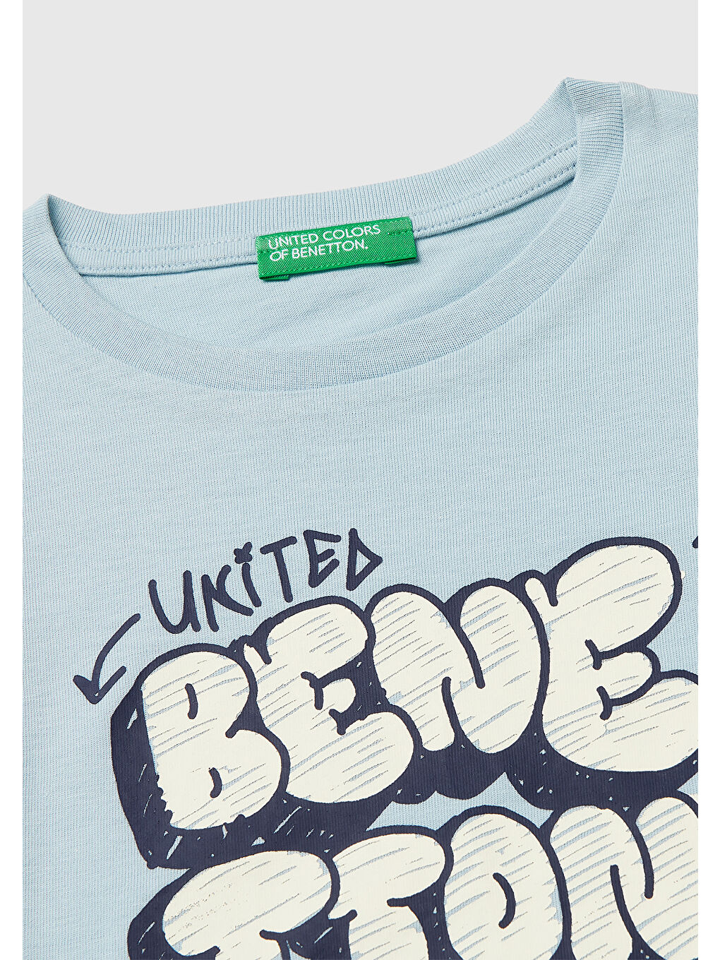 Erkek Çocuk Buz Mavisi Önü Logo Baskılı Yuvarlak Yaka T-Shirt-2