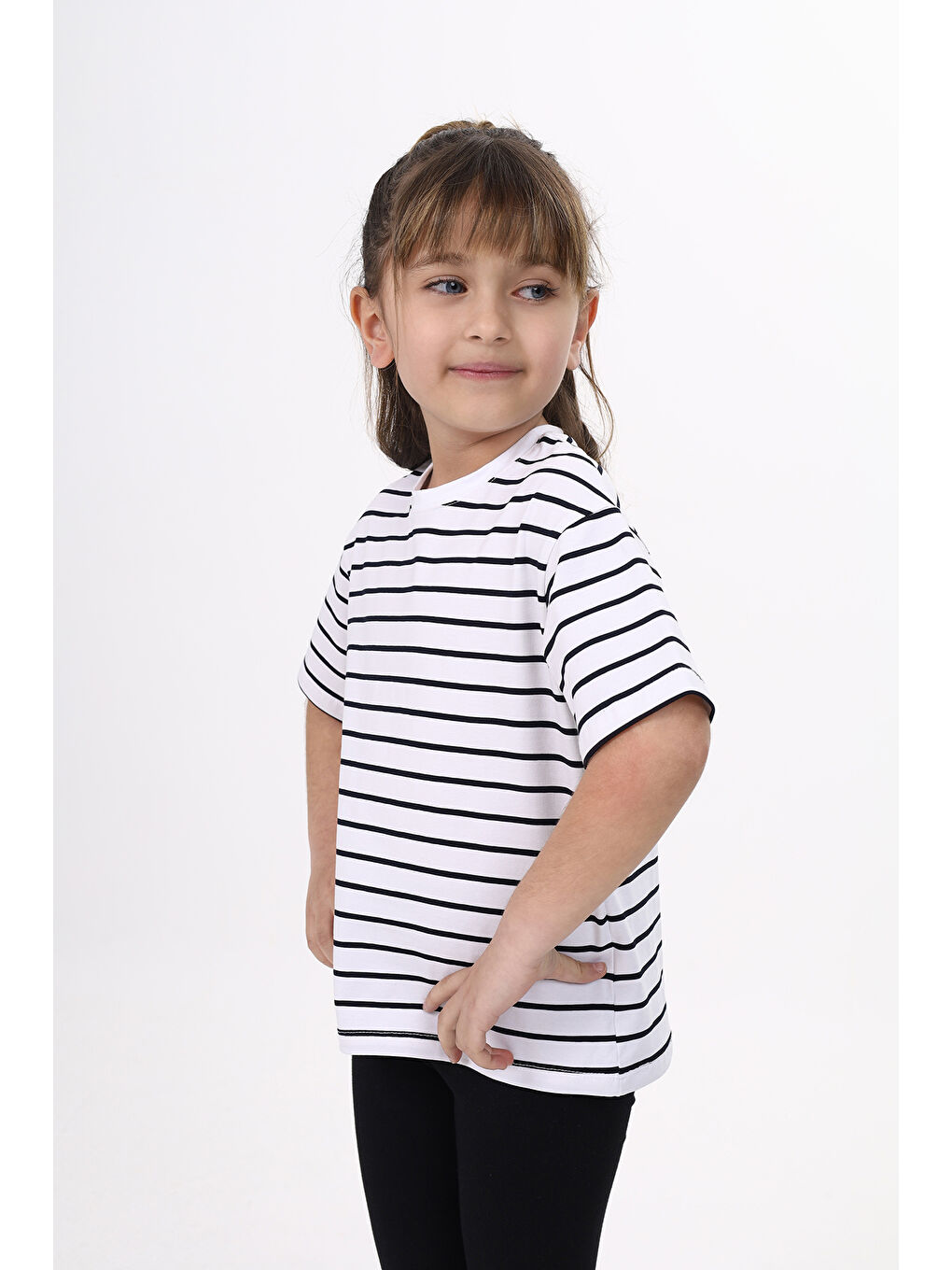 Lacivert Unisex Çocuk Çizgili Tişört-1