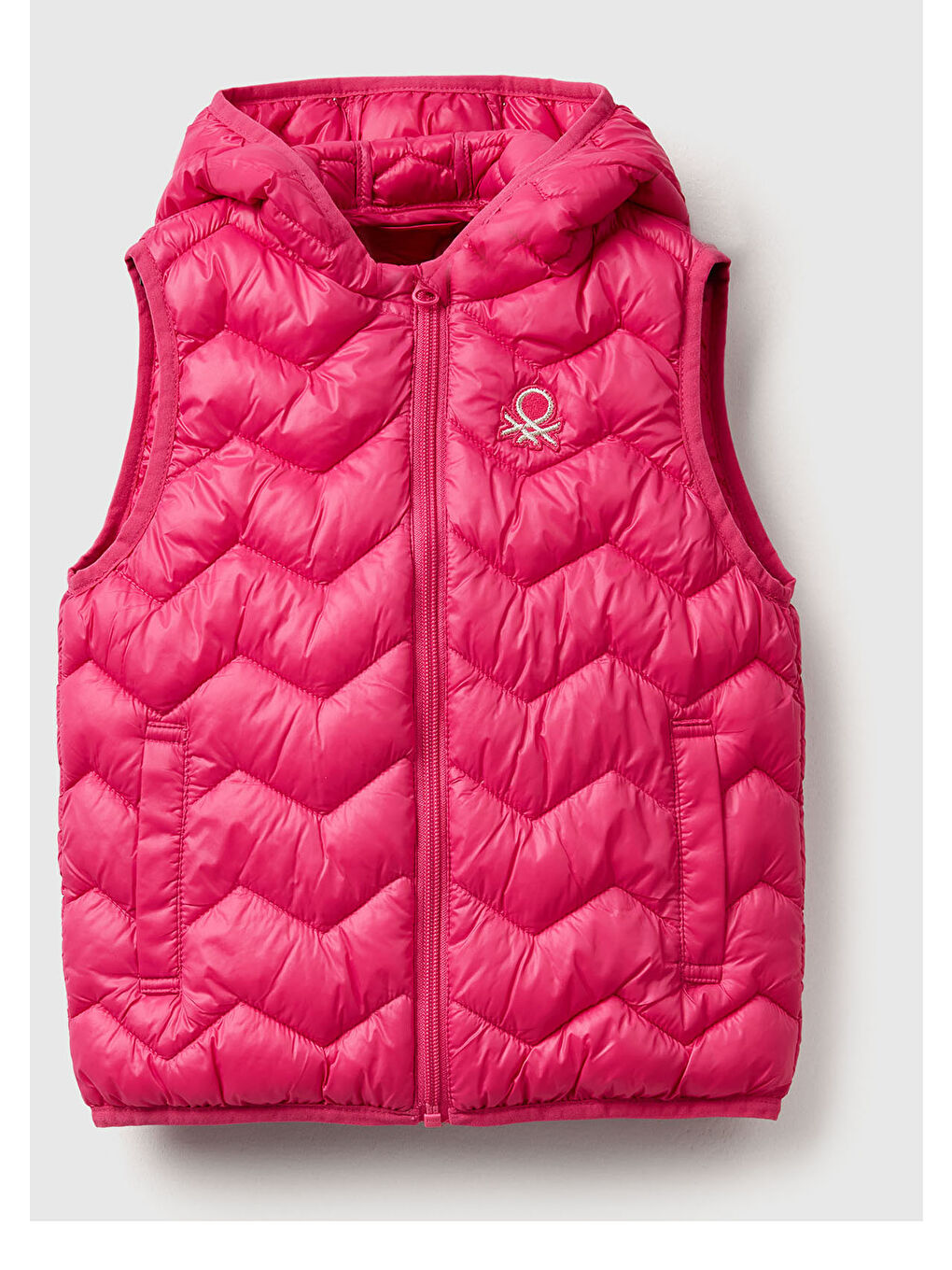 Kız Çocuk Pembe Simli Logo İşlemeli Kapüşonlu Yelek