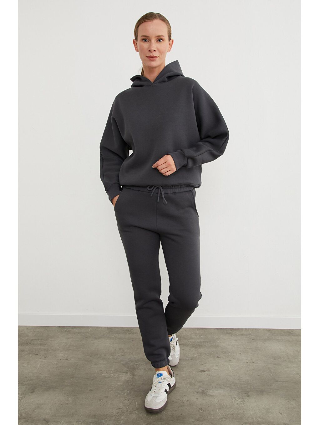 Gri 3 İplik Basic Kapüşonlu Jogger Eşofman Takımı