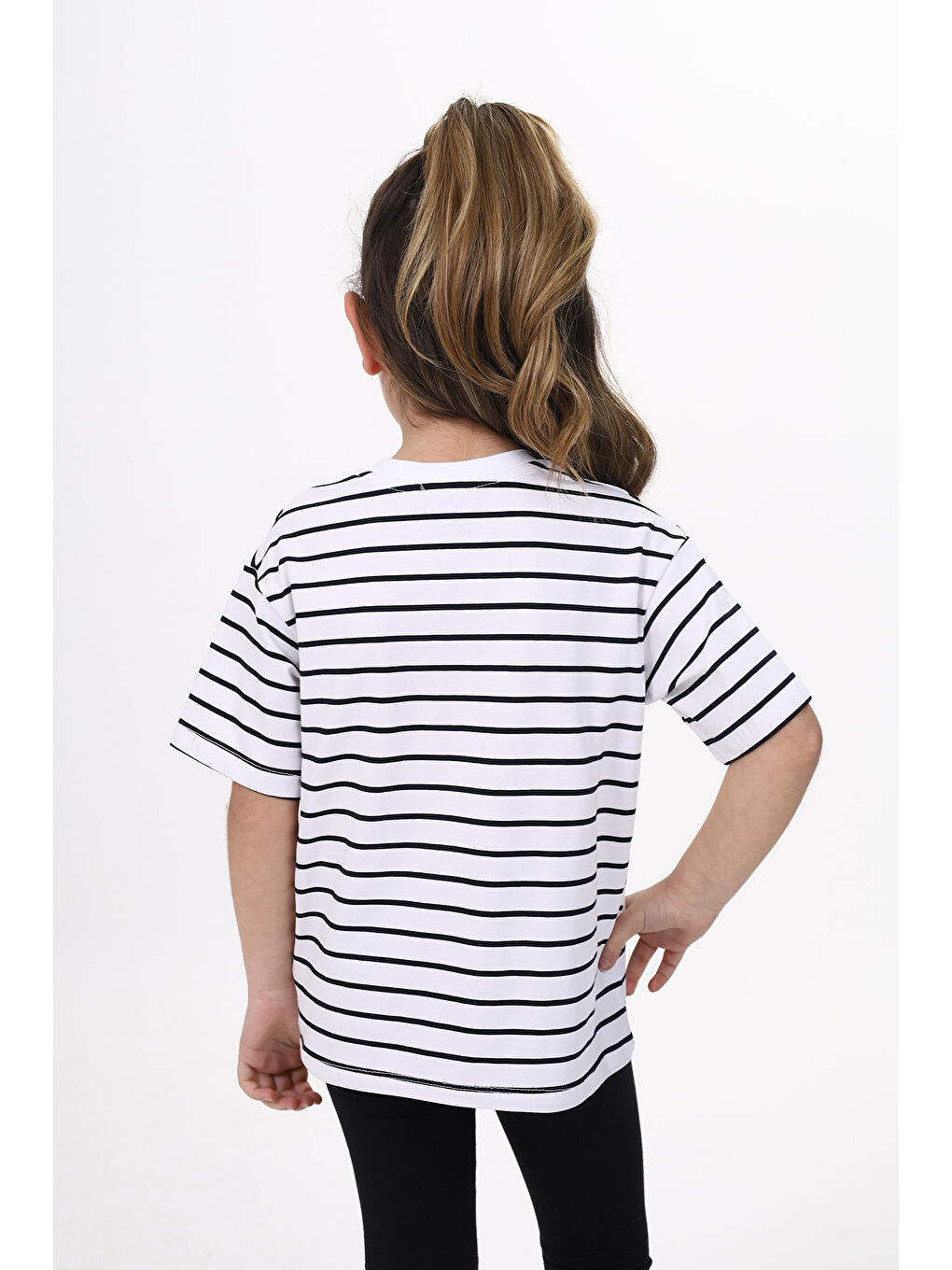 Lacivert Unisex Çocuk Çizgili Tişört-2