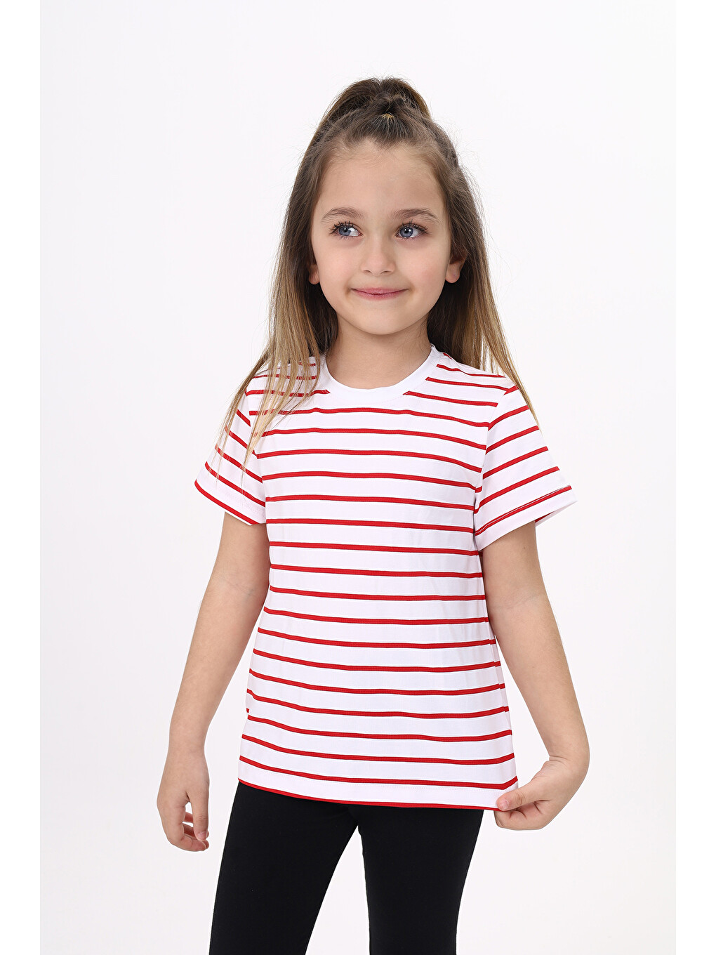 Kırmızı Unisex Çocuk Çizgili Tişört